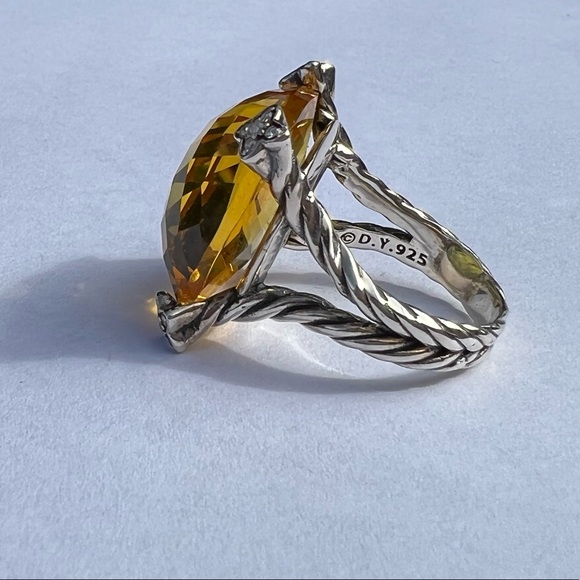 David Yurman Cushion On Point 20x20mm Lemon Citrine & Diamonds Ring sz.7. - Picture 4 of 10